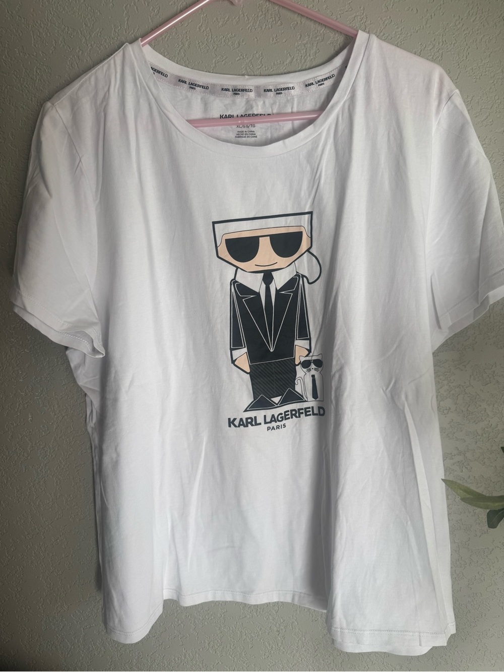 Karl Lagerfeld Paris XL White Karl & Cat Graphic Short Sleeve Crew Neck T-Shirt